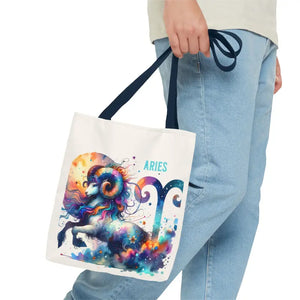 Aries Tote Bag Black Cotton Handles Bold Spirit Design Dipaliz - Bags