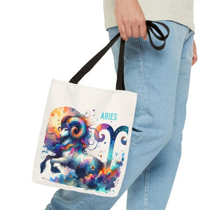 Aries Tote Bag Black Cotton Handles Bold Spirit Design Dipaliz - Bags
