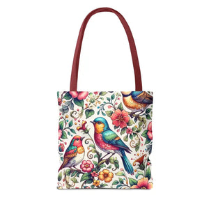 Tote Bag Black Cotton Handles Birds Flowers Print Dipaliz - Bags