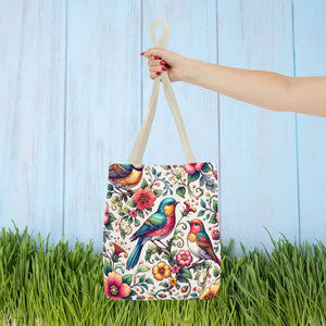 Tote Bag Black Cotton Handles Birds Flowers Print Dipaliz - Bags