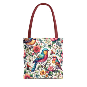 Vibrant Birds and Flowers Tote Bag - Black Cotton Handles - Dipaliz - Bags
