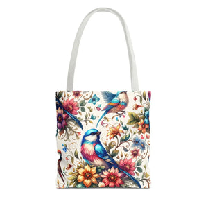 Vibrant Birds and Flowers Tote Bag - Black Cotton Handles - Dipaliz - Bags