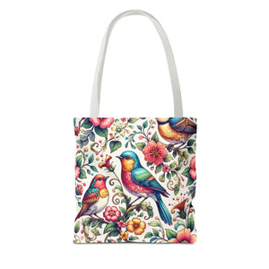 Vibrant Birds and Flowers Tote Bag - Black Cotton Handles - Dipaliz - Bags