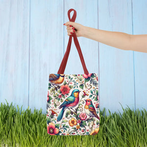 Vibrant Birds and Flowers Tote Bag - Black Cotton Handles - Dipaliz - Bags