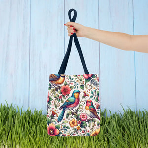 Vibrant Birds and Flowers Tote Bag - Black Cotton Handles - Dipaliz - Bags