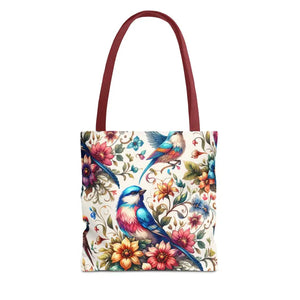 Bags - Tote Bag Birds and Flowers Black Cotton Handles Dipaliz 13’’ × / Red