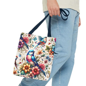 Bags - Tote Bag Birds and Flowers Black Cotton Handles Dipaliz
