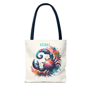 Cancer Zodiac Tote Bag Black Cotton Handles Celestial Print Dipaliz - Bags