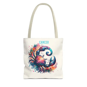 Cancer Zodiac Tote Bag Black Cotton Handles Celestial Print Dipaliz - 13’’ × / Beige - Bags