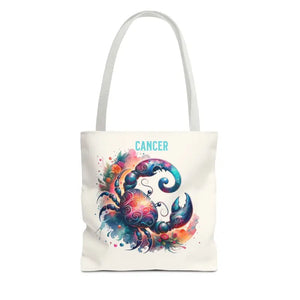 Cancer Zodiac Tote Bag Black Cotton Handles Celestial Print Dipaliz - 13’’ × / White - Bags