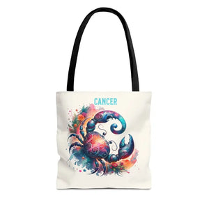 Cancer Zodiac Tote Bag Black Cotton Handles Celestial Print Dipaliz - Bags