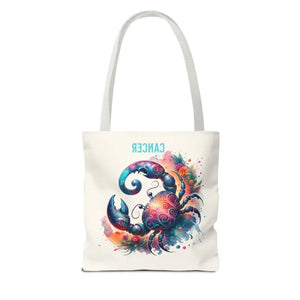 Cancer Zodiac Tote Bag Black Cotton Handles Celestial Print Dipaliz - Bags