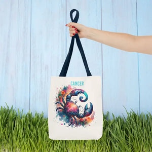 Cancer Zodiac Tote Bag Black Cotton Handles Celestial Print Dipaliz - Bags