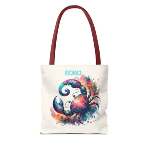 Cancer Zodiac Tote Bag Black Cotton Handles Celestial Print Dipaliz - Bags