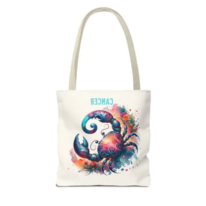 Cancer Zodiac Tote Bag Black Cotton Handles Celestial Print Dipaliz - Bags