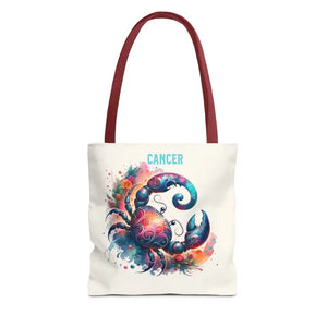 Cancer Zodiac Tote Bag Black Cotton Handles Celestial Print Dipaliz - 13’’ × / Red - Bags