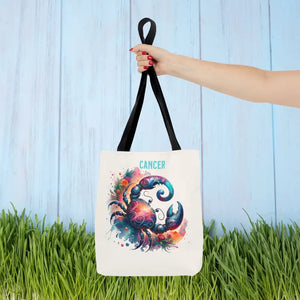 Cancer Zodiac Tote Bag Black Cotton Handles Celestial Print Dipaliz - 13’’ × / Bags