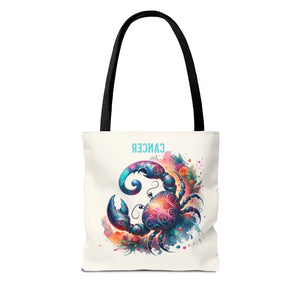 Cancer Zodiac Tote Bag Black Cotton Handles Celestial Print Dipaliz - Bags
