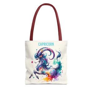 Capricorn Tote Bag Black Cotton Handles Zodiac Print - Dipaliz - 13’’ × / Red - Bags