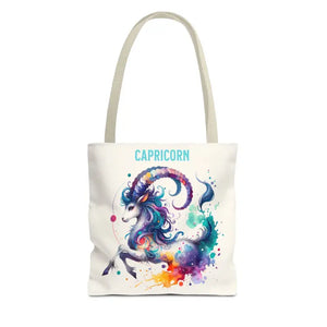 Capricorn Tote Bag Black Cotton Handles Zodiac Print - Dipaliz - 13’’ × / Beige - Bags