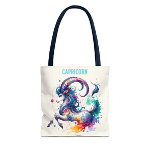 Capricorn Tote Bag Black Cotton Handles Zodiac Print - Dipaliz - 13’’ × / Navy - Bags