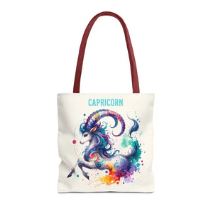 Capricorn Tote Bag Black Cotton Handles Zodiac Print - Dipaliz - 16’’ × / Red - Bags