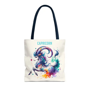 Capricorn Tote Bag Black Cotton Handles Zodiac Print - Dipaliz - 16’’ × / Navy - Bags