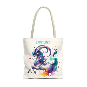 Capricorn Tote Bag Black Cotton Handles Zodiac Print - Dipaliz - 18’’ × / Beige - Bags