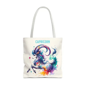 Capricorn Tote Bag Black Cotton Handles Zodiac Print - Dipaliz - 18’’ × / White - Bags