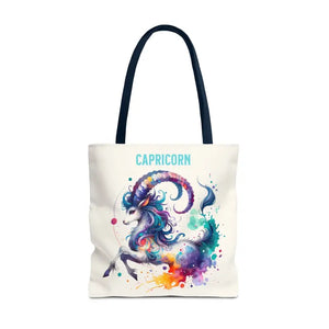 Capricorn Tote Bag Black Cotton Handles Zodiac Print - Dipaliz - 18’’ × / Navy - Bags