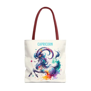 Capricorn Tote Bag Black Cotton Handles Zodiac Print - Dipaliz - 18’’ × / Red - Bags