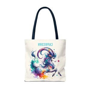Capricorn Tote Bag Black Cotton Handles Zodiac Print - Dipaliz - Bags