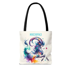 Capricorn Tote Bag Black Cotton Handles Zodiac Print - Dipaliz - Bags