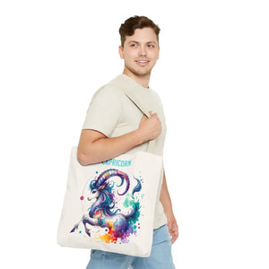 Capricorn Tote Bag Black Cotton Handles Zodiac Print - Dipaliz - Bags