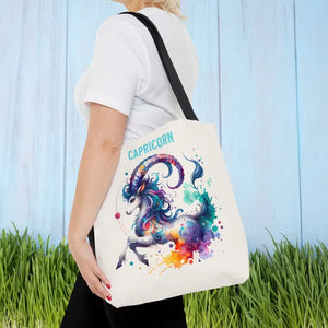 Capricorn Tote Bag Black Cotton Handles Zodiac Print - Dipaliz - Bags
