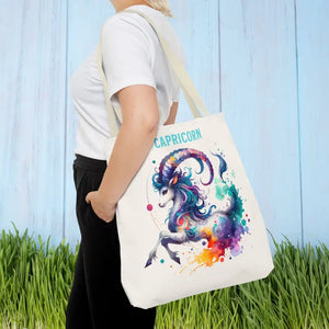 Capricorn Tote Bag Black Cotton Handles Zodiac Print - Dipaliz - Bags