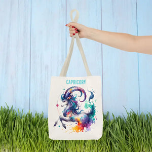 Capricorn Tote Bag Black Cotton Handles Zodiac Print - Dipaliz - Bags
