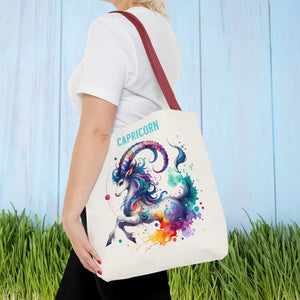 Capricorn Tote Bag Black Cotton Handles Zodiac Print - Dipaliz - Bags
