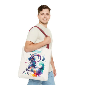 Capricorn Tote Bag Black Cotton Handles Zodiac Print - Dipaliz - Bags