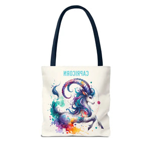 Capricorn Tote Bag Black Cotton Handles Zodiac Print - Dipaliz - Bags