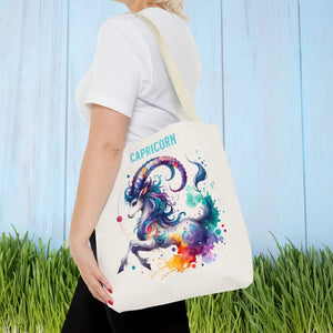 Capricorn Tote Bag Black Cotton Handles Zodiac Print - Dipaliz - Bags