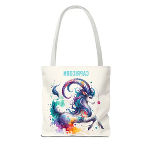Capricorn Tote Bag Black Cotton Handles Zodiac Print - Dipaliz - Bags