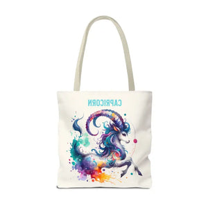 Capricorn Tote Bag Black Cotton Handles Zodiac Print - Dipaliz - Bags