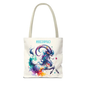 Capricorn Tote Bag Black Cotton Handles Zodiac Print - Dipaliz - Bags