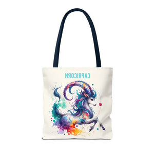 Capricorn Tote Bag Black Cotton Handles Zodiac Print - Dipaliz - Bags