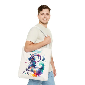 Capricorn Tote Bag Black Cotton Handles Zodiac Print - Dipaliz - Bags