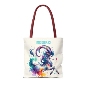 Capricorn Tote Bag Black Cotton Handles Zodiac Print - Dipaliz - Bags