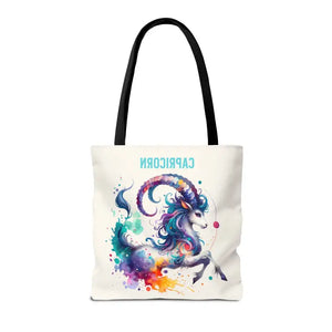 Capricorn Tote Bag Black Cotton Handles Zodiac Print - Dipaliz - Bags
