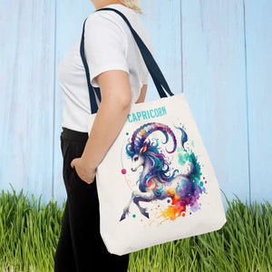 Capricorn Tote Bag Black Cotton Handles Zodiac Print - Dipaliz - Bags