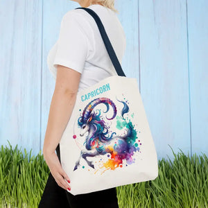 Capricorn Tote Bag Black Cotton Handles Zodiac Print - Dipaliz - Bags
